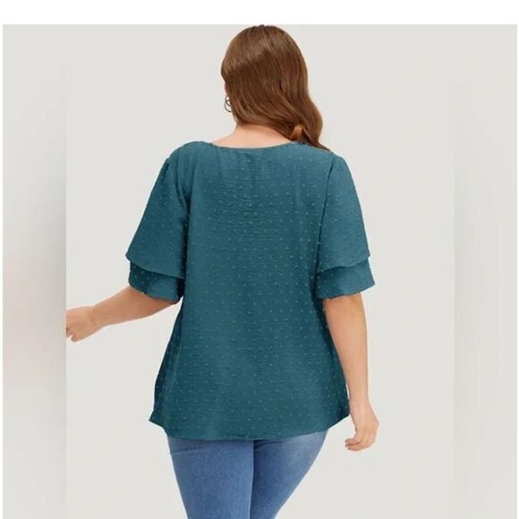 BloomChic Swiss chenille dot v neck top w/double ruffle flutter sleeve sz 18-20 - Picture 3 of 11